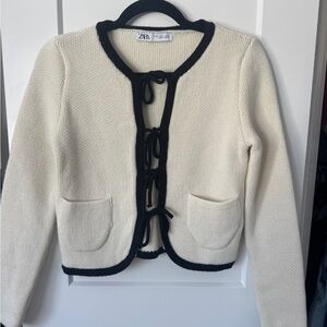 Zara Knit Cardigan in Cream with Black Edges